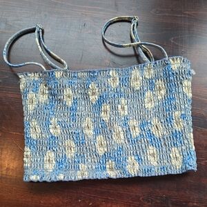 Sisstrevolution "Breezy Babe" Smocked Crop Top Tank XS - Blue Floral